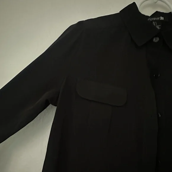 Black Midi Length Button Down Shirt Dress - Picture 2 of 4